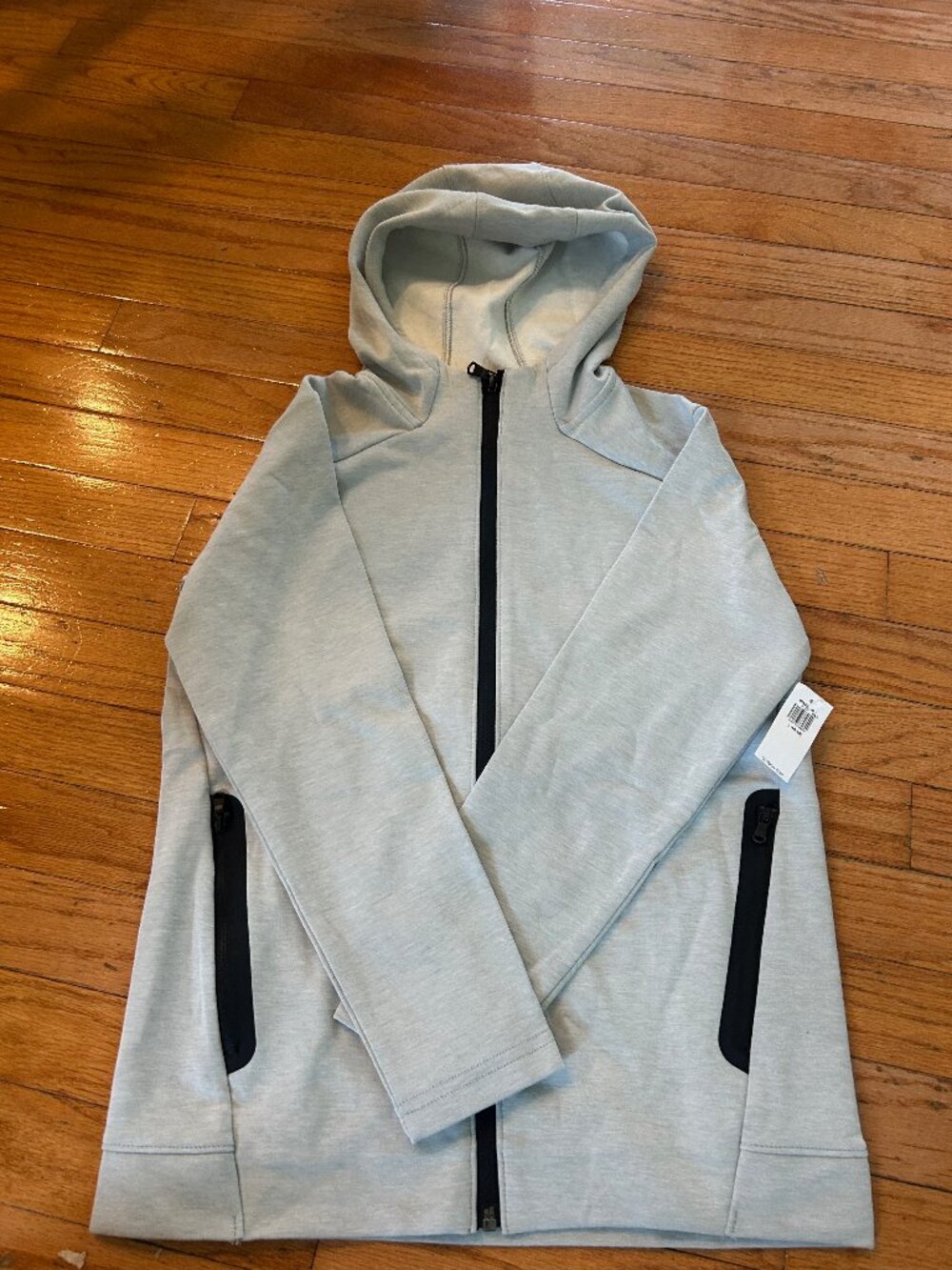 old navy boys zip up hoodie -gray- black- size L(10-12)